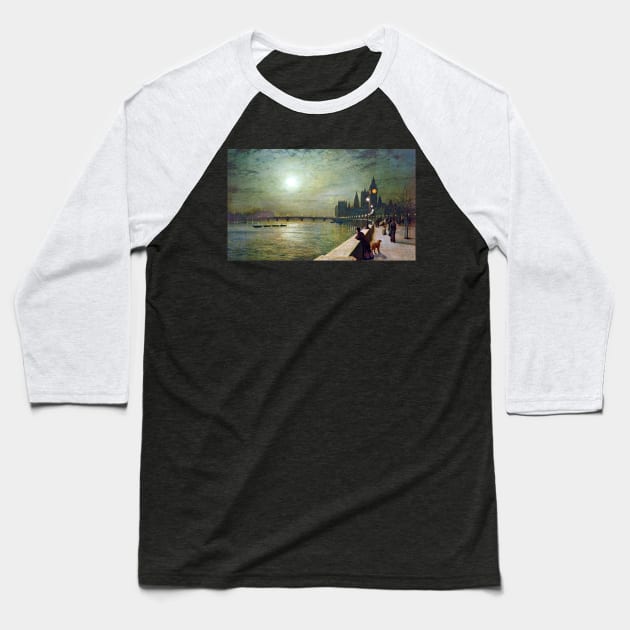 John Atkinson Grimshaw Reflections on the Thames Baseball T-Shirt by pdpress